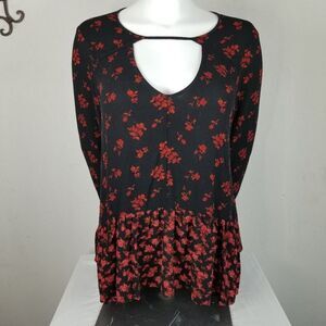 Mossimo Black‎ Floral Print Open Neckline Top